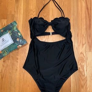 REPOST- Cupshe Black Scalloped One-Piece